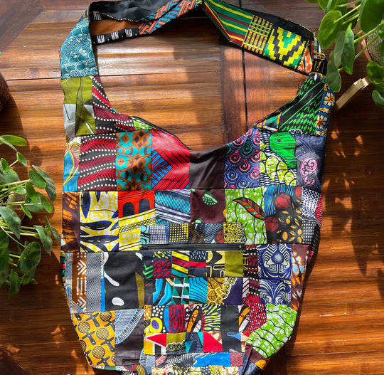 African Fabric Zippered Crossbody Bag