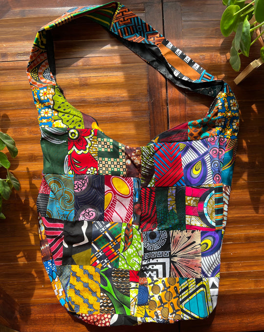 African Fabric Zippered Crossbody Bag