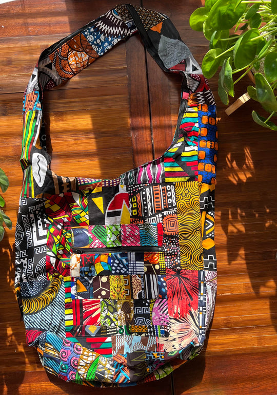 African Fabric Crossbody Zippered Bag