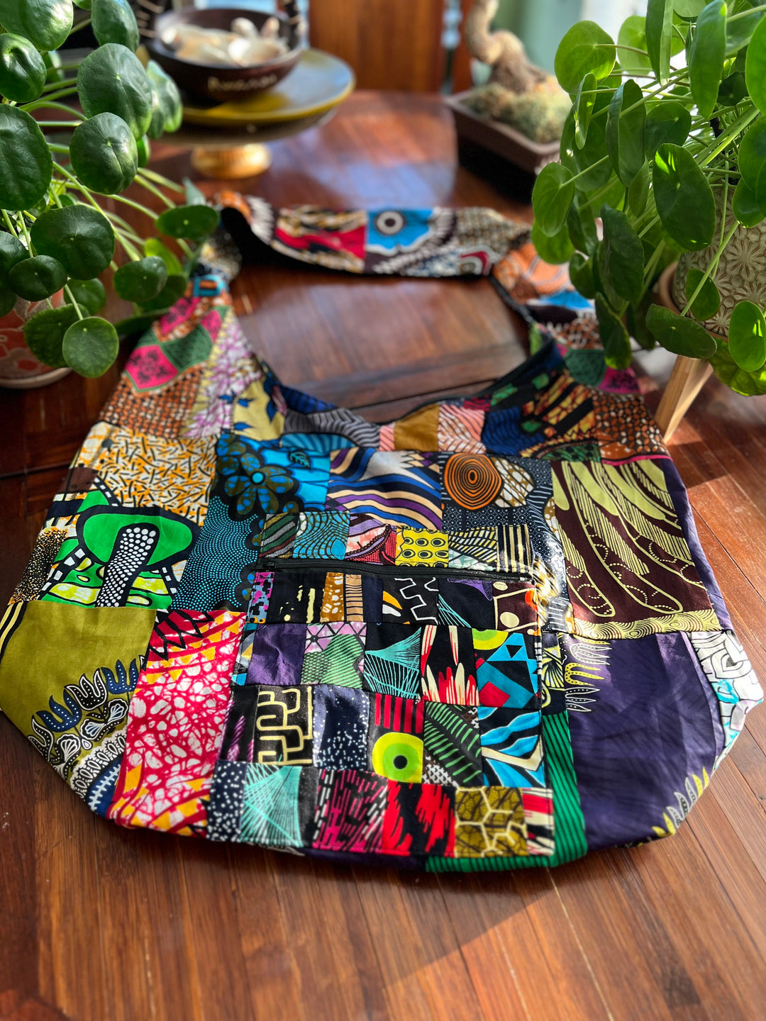 African Fabric Crossbody Zippered Bag